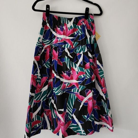 Vintage NEW Jessica Scott floral blue tiered skirt‎ elastic waist womens size 14 - Picture 1 of 6
